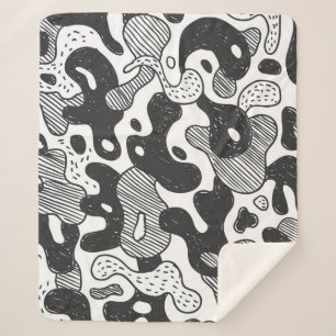 abstract doodle style camouflage,black sherpa blanket