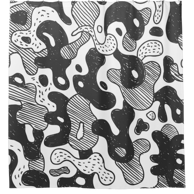 abstract doodle style camouflage,black shower curtain (Front)