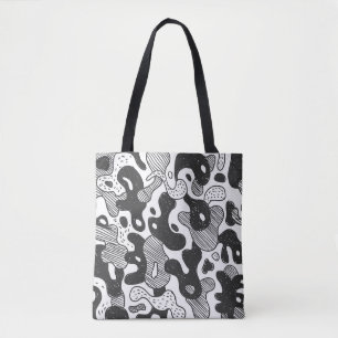abstract doodle style camouflage,black tote bag