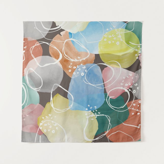 Abstract Doodles: Watercolor Minimalist Art Tapestry (Front)
