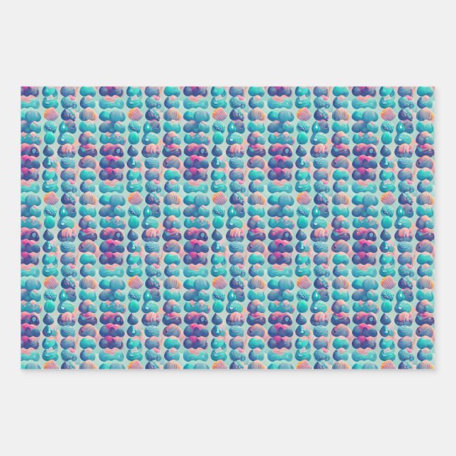 Abstract Dots in Shades of Blue Pattern Wrapping Paper Sheet (Front)