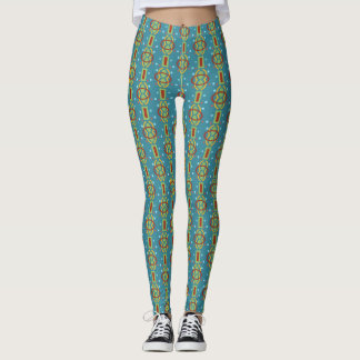 Abstract Dotted Swirled Pattern on Blue Background Leggings