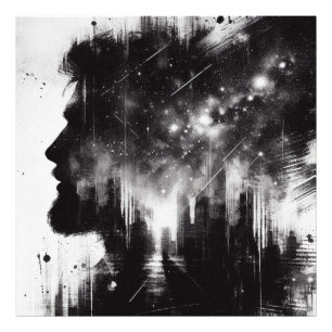 Abstract Double Exposure Portrait with Starry Sky Photo Print