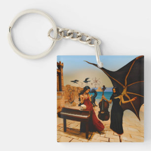 Abstract Dragon Skull Occult Dark Witchy AI Art Key Ring