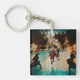 Abstract Dragon Skull Occult Dark Witchy AI Art Key Ring