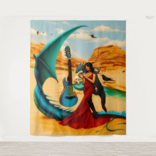 Abstract Dragon Skull Occult Dark Witchy AI Art Tapestry