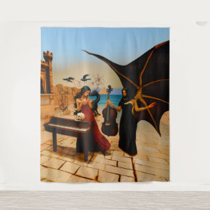 Abstract Dragon Skull Occult Dark Witchy AI Art Tapestry