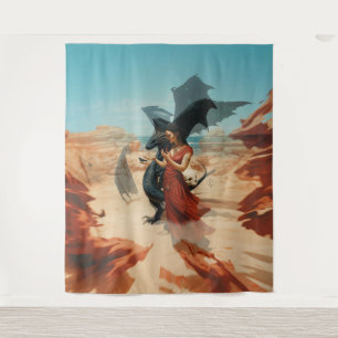 Abstract Dragon Skull Occult Dark Witchy AI Art Tapestry