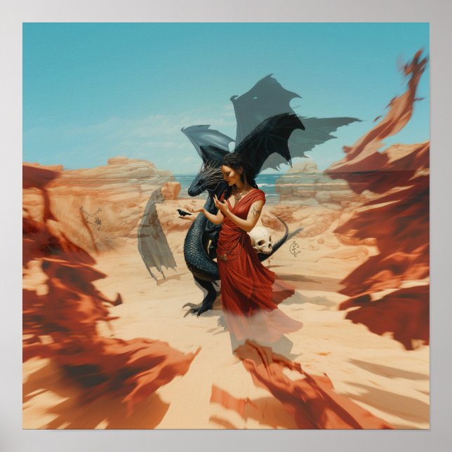 Abstract Dragon Skull Witchy AI Art Matte Value Poster (Front)