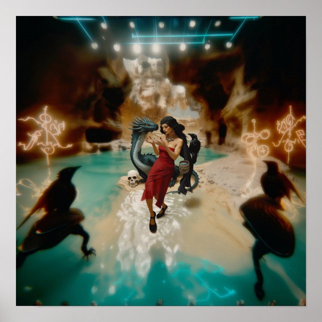 Abstract Dragon Skull Witchy AI Art Matte Value Poster (Front)