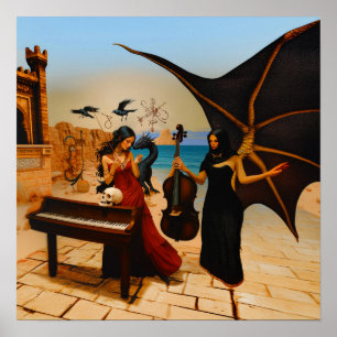 Abstract Dragon Skull Witchy AI Art Matte Value Poster