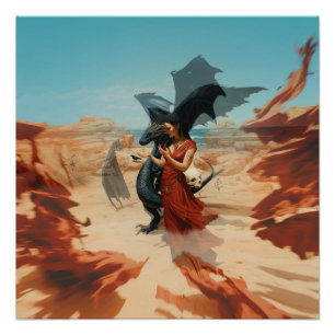 Abstract Dragon Skull Witchy AI Art Semi-Gloss Poster