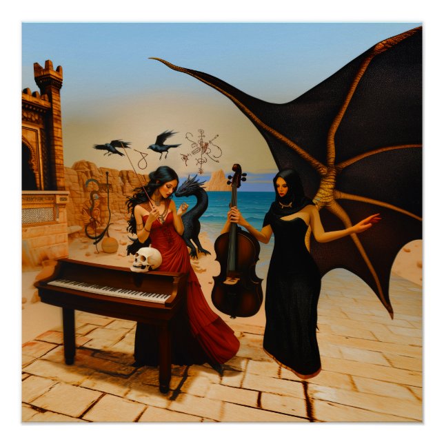 Abstract Dragon Skull Witchy AI Art Semi-Gloss Poster (Front)