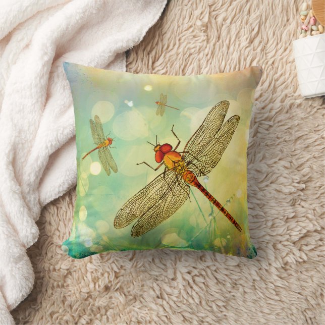 Abstract Dragonflies in a Garden Throw Pillow (Blanket)