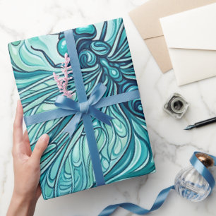 Abstract Dragonfly Ocean Blue Melt Wrapping Paper