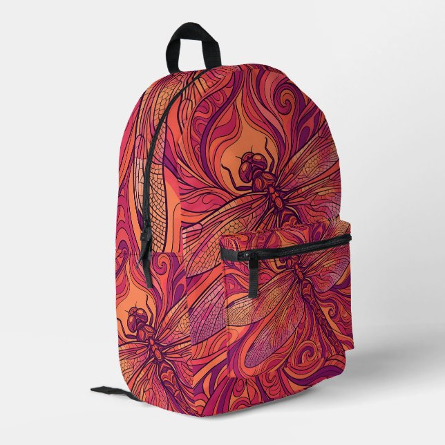 Abstract Dragonfly Sunset Orange Line Backpack (Back Corner Left)