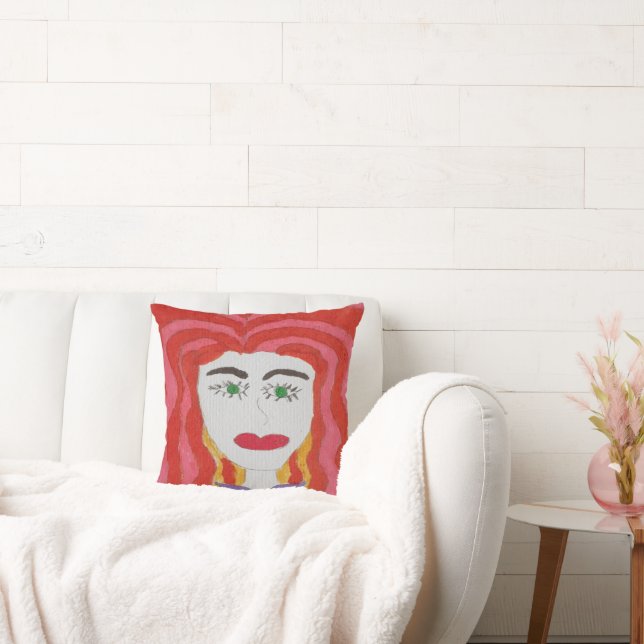 Abstract Drawing: Face of a Red Haired Girl Cushion (Couch)