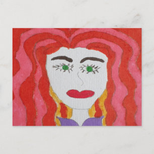 Abstract Drawing: Face of a Red Haired Girl Postcard