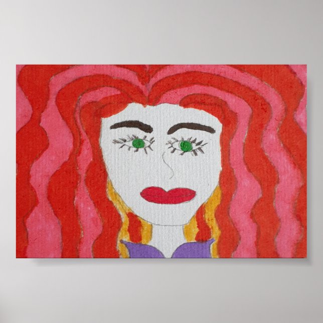 Abstract Drawing: Face of a Red Haired Girl Poster (Front)