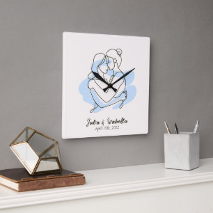 Abstract Drawing of Lesbian Couple Personalised Square Wall Clock