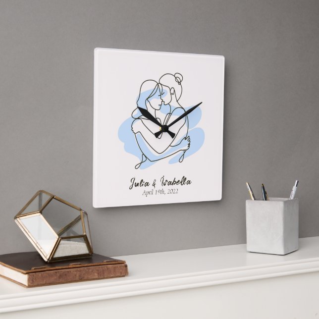 Abstract Drawing of Lesbian Couple Personalised Square Wall Clock (Office)