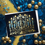 Abstract Drawing of Menorah Gold Blue Holiday Card<br><div class="desc">Holiday themed items designed by Umua. Printed and shipped by Zazzle or their affiliates.</div>