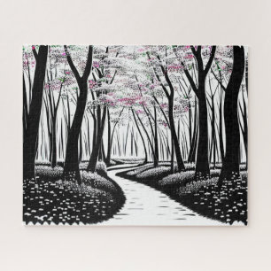 Abstract Drawing Silhouette Trees Purple Leaves Jigsaw Puzzle