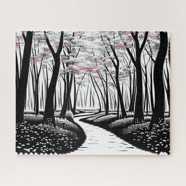 Abstract Drawing Silhouette Trees Purple Leaves Jigsaw Puzzle (Horizontal)