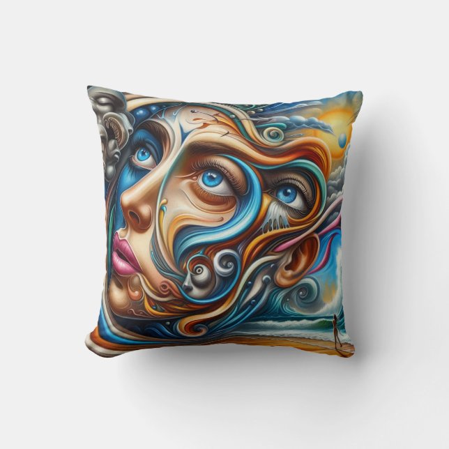 Abstract Dreamscape Ocean Serenity & Cosmic Wonder Cushion (Front)
