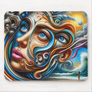 Abstract Dreamscape Ocean Serenity & Cosmic Wonder Mouse Mat