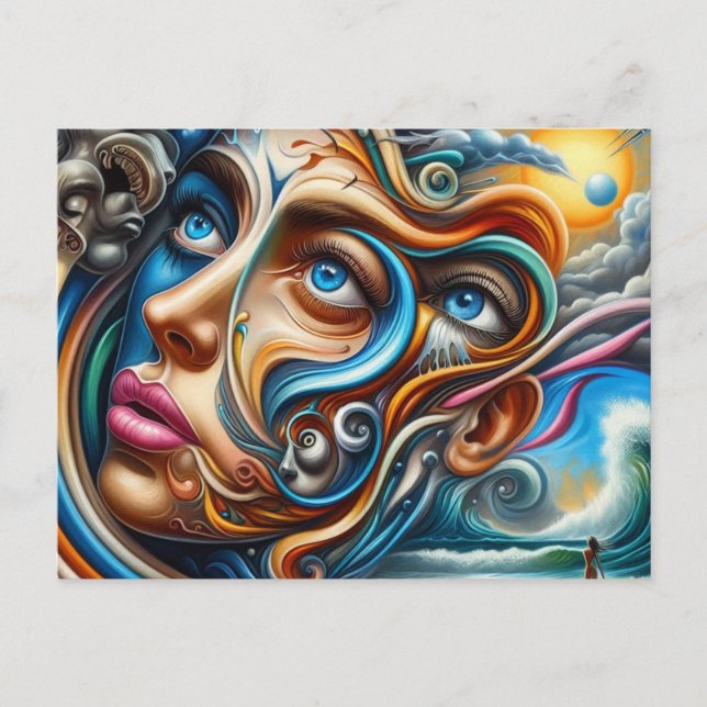 Abstract Dreamscape Ocean Serenity & Cosmic Wonder Postcard (Front)