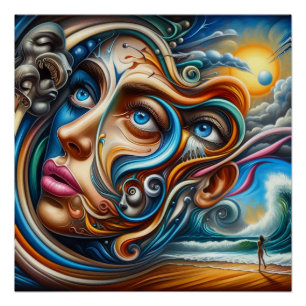 Abstract Dreamscape Ocean Serenity & Cosmic Wonder Poster