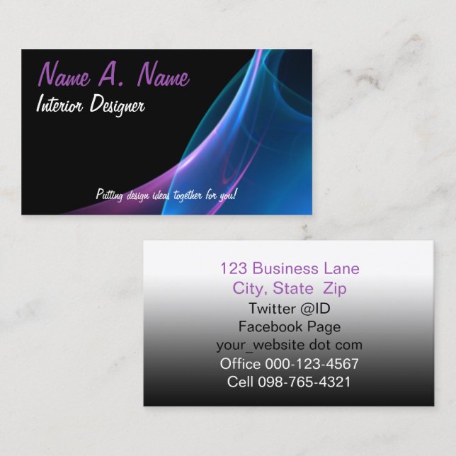 Abstract Dreamy Purple Blue Sweep Business Card (Front/Back)