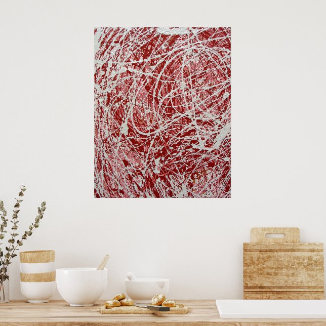 Abstract Drip Painting Pink White Poster (Kitchen)