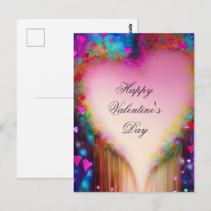 Abstract dripping floral heart valentine postcard