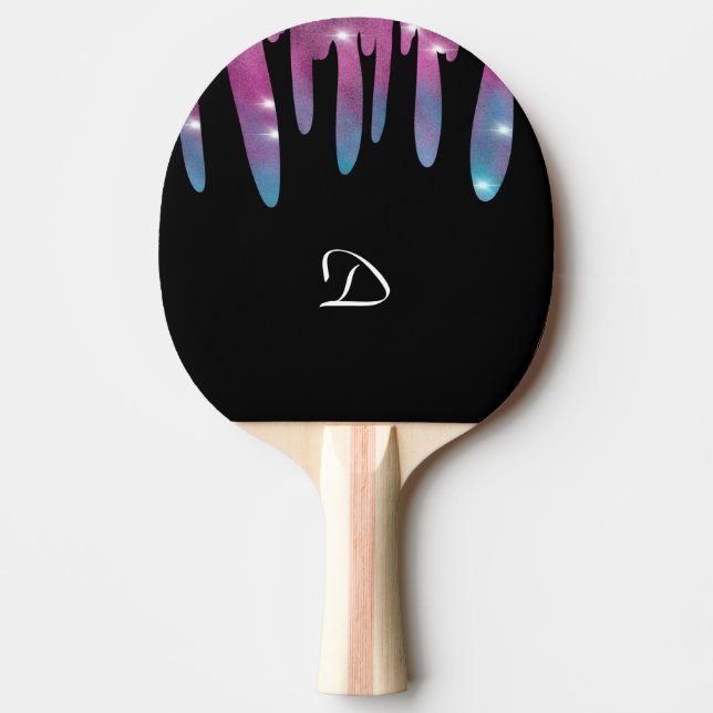 Abstract Dripping Glitter Monogram Letter Ping Pong Paddle (Front)