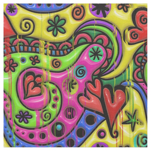 Abstract Dripping Paint Hearts Fabric (Close Up)