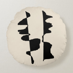 Abstract Dual-Faced Round Pillow - Ecru Black