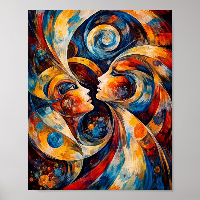 Abstract Duality Flow Faces Modern Art Poster (Front)