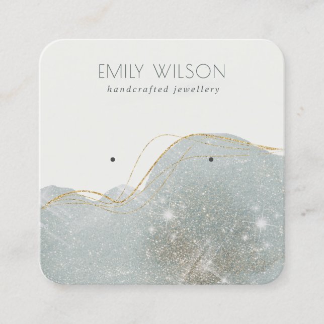Abstract Dusky Grey Glitter Shiny Earring Display Square Business Card (Front)