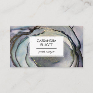 Abstract Dusty Blue & Gold Alcohol Ink Liquid Art Business Card