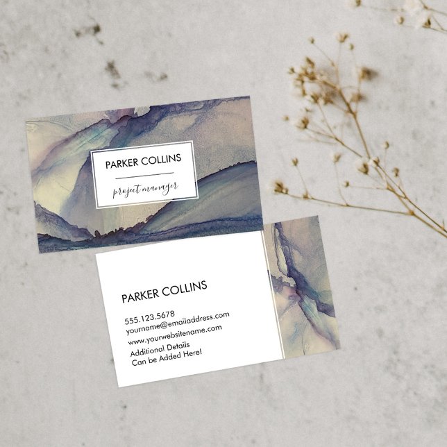 Abstract Dusty Blue Purple Alcohol Ink Liquid Art Business Card (Creator Uploaded)