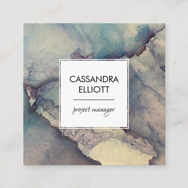 Abstract Dusty Blue Purple Alcohol Ink Liquid Art Square Business Card (Front)