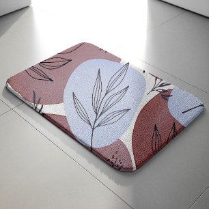 Abstract Dusty Rose and Sage Green Botanical Patte Bath Mat