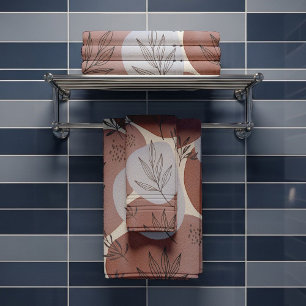 Abstract Dusty Rose and Sage Green Botanical Patte Bath Towel Set