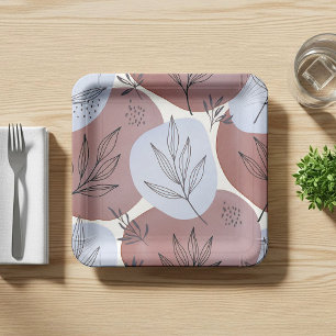 Abstract Dusty Rose and Sage Green Botanical Patte Paper Plate