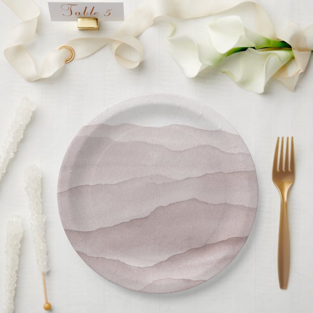 Abstract dusty rose wedding  paper plate (Wedding)