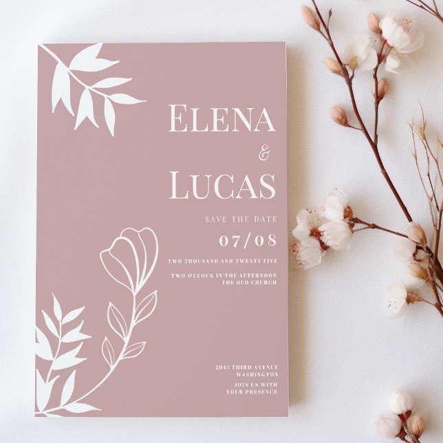 Abstract dusty rose white sketch floral wedding invitation (Abstract dusty rose white sketch floral wedding)