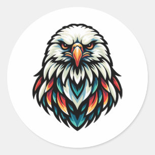 Abstract Eagle Portrait in Vivid Hues Classic Round Sticker