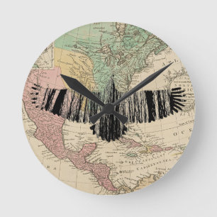 Abstract Eagle Tree Silhouettes America USA Map Round Clock